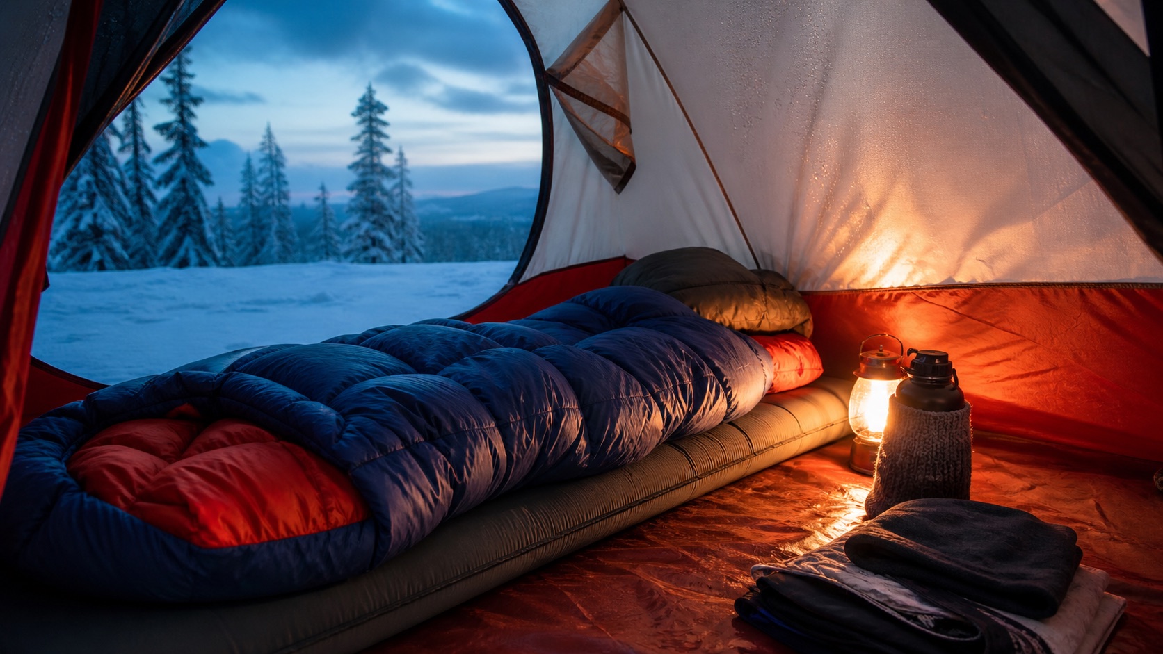 A dry insulated sleep system prepared inside a weatherproof tent